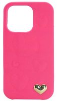 Силиконовый чехол для Apple iPhone 14 Pro мягкий с сердечком неоновый розовый