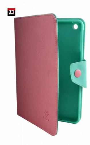 Чехол книга для iPad mini с застежкой (темно-розовый+бирюзовый)