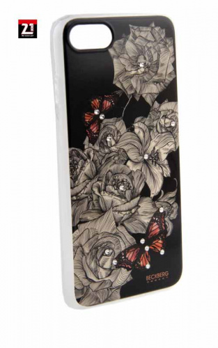 Силиконовый чехол Beckberg для Apple iPhone 7 чёрный со стразами Бабочки и розы