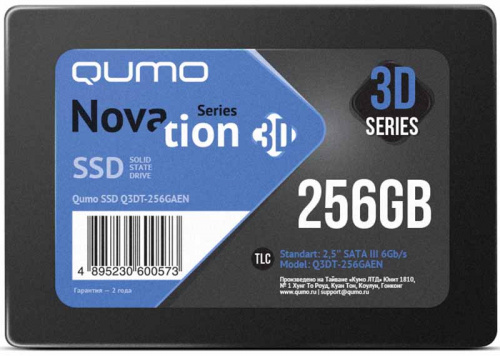 Накопитель SSD 256GB QUMO Novation TLC 3D (Q3DT-256GAEN/256GPPN) 2,5"/7 mm R/W 560/540
