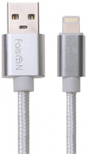 Кабель USB - 8 pin FaisON FX2 LINE, 2.0м, круглый, 2.1A, ткань серебряный