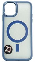 Силиконовый чехол для Apple iPhone 11 прозрачный magsafe металл кнопка голубой