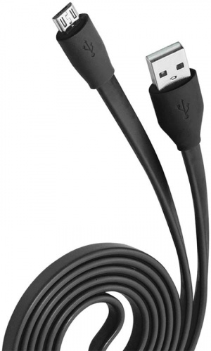 Кабель USB 2.0 - microUSB, 1м, 2.1A, черный, плоский, OLMIO