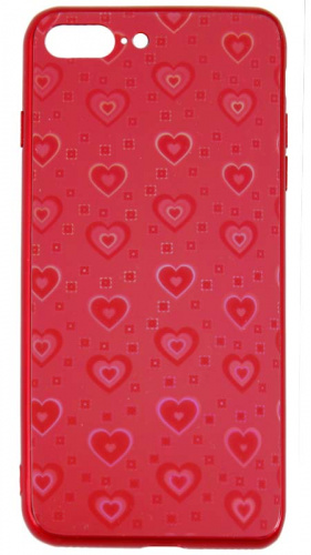 Силиконовый чехол для Apple iPhone 7 Plus/8 Plus стеклянный сердечки красный