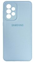 Силиконовый чехол для Samsung Galaxy A33/A335 с защитой камеры кожа с лого голубой