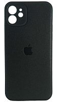 Силиконовый чехол для Apple iPhone 12 кожа с лого черный