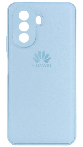 Силиконовый чехол для Huawei Nova Y70 с защитой камеры кожа с лого голубой