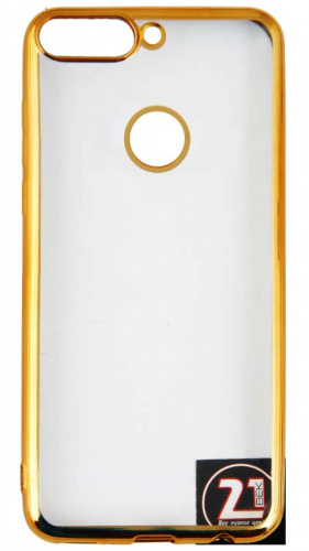 Силиконовый чехол для Huawei Honor 7C Pro прозрачный с окантовкой золотой