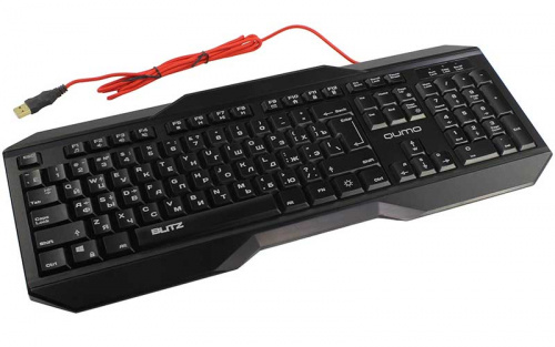 Клав-ра Qumo office K25 Blitz, проводная, 104 клавиши, подсветка красн., плетеный кабель, golden USB