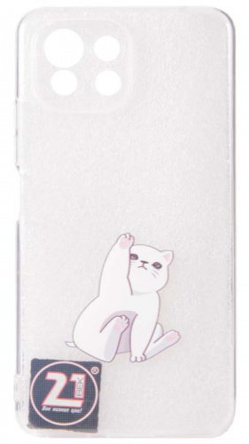 Силиконовый чехол для Xiaomi Mi11 Lite белый котик