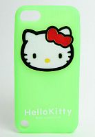 Силиконовый чехол матовый iPod Touch 5 Hello Kitty  c бантиком зеленый