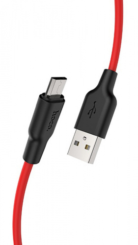 Кабель USB - микро USB HOCO X21 Plus 2.0м круглый 2.4A силикон черно-красный