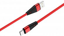 Кабель USB - Type-C Borofone BU10 Pineapple, 1.2м, круглый, 2.4A, нейлон красный