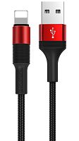 Кабель USB - Lightning Borofone BX21 1.0м 2.4A ткань красный