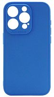 Силиконовый чехол для Apple iPhone 15 Pro с защитой камеры матовый голубой
