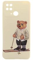 Силиконовый чехол для Xiaomi Redmi 10C медведь в очках в ассортименте бежевый