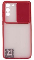 Силиконовый чехол для Samsung Galaxy S21 Plus с защитой камеры хром красный